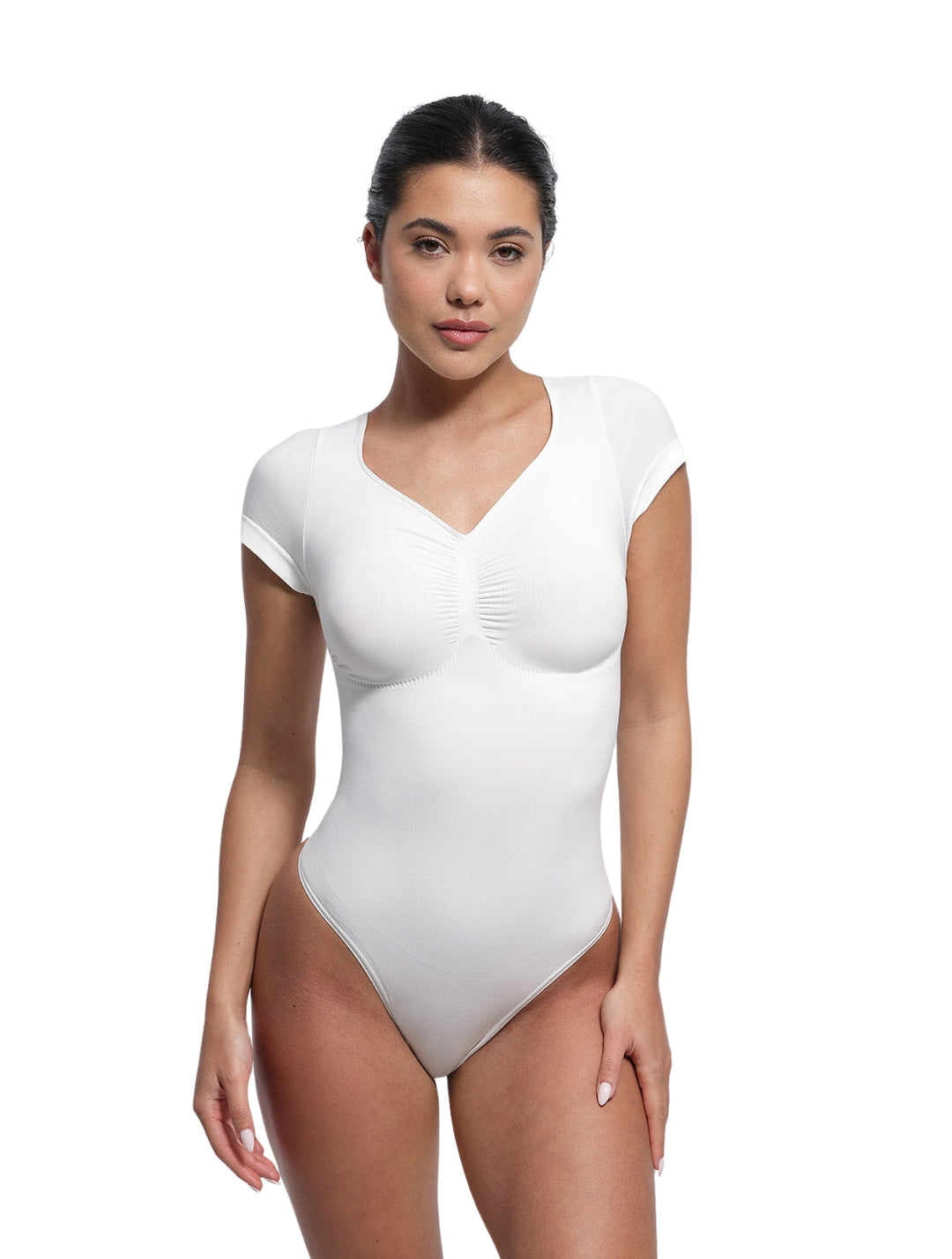 Women's V-Neck Bodysuit Short Sleeve Seamless Design