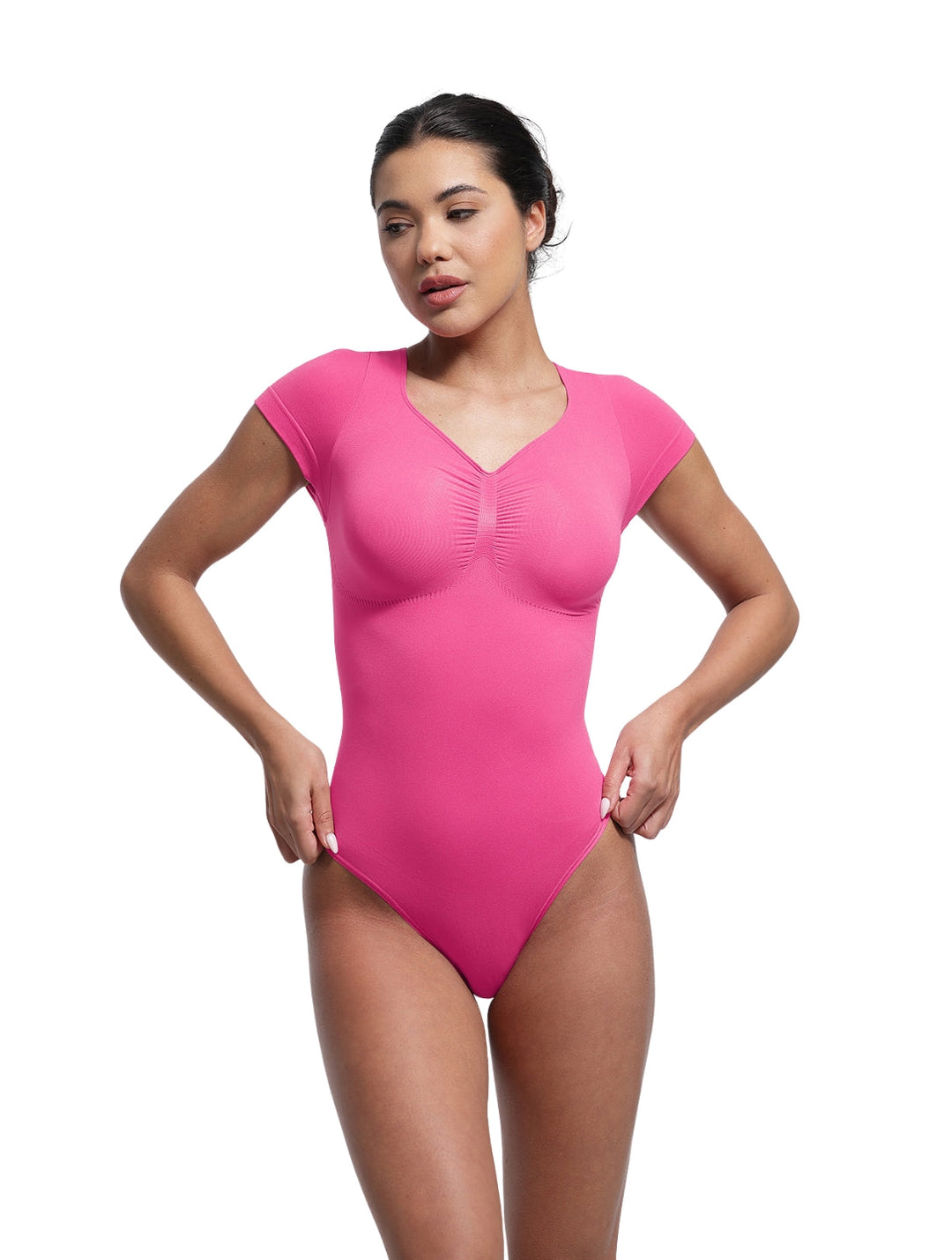 Women's V-Neck Bodysuit Short Sleeve Seamless Design