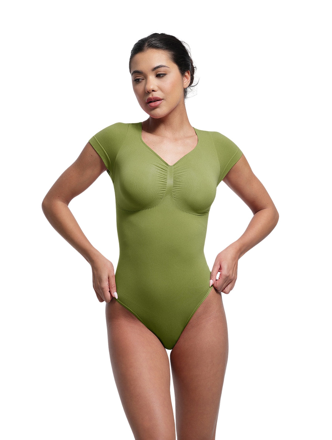 Women's V-Neck Bodysuit Short Sleeve Seamless Design