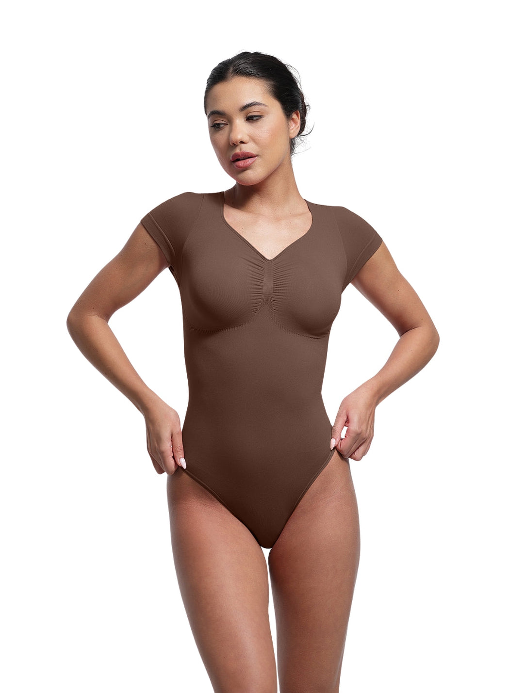 Women's V-Neck Bodysuit Short Sleeve Seamless Design