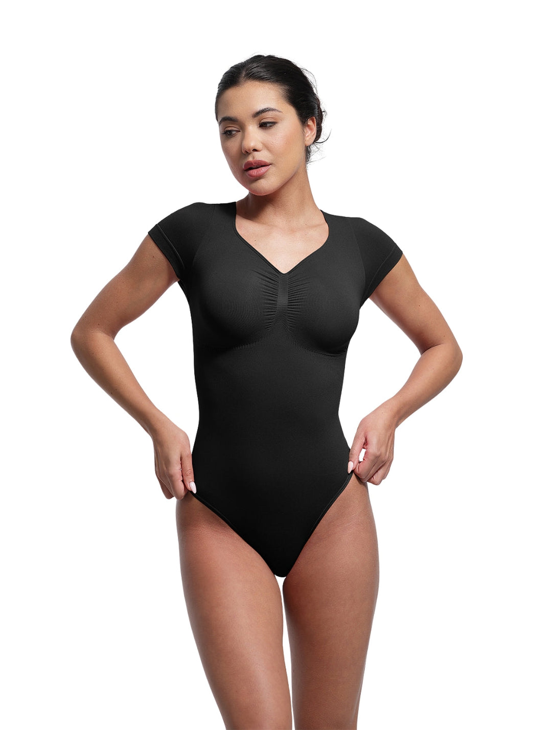 Women's V-Neck Bodysuit Short Sleeve Seamless Design