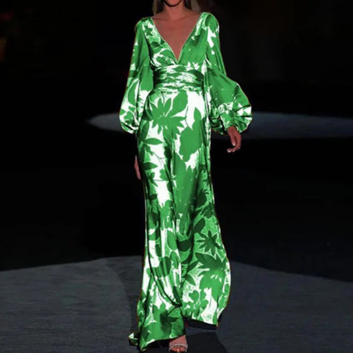 Women's V-Neck Maxi Dress with Flowing Silhouette for Summer and Formal Occasions