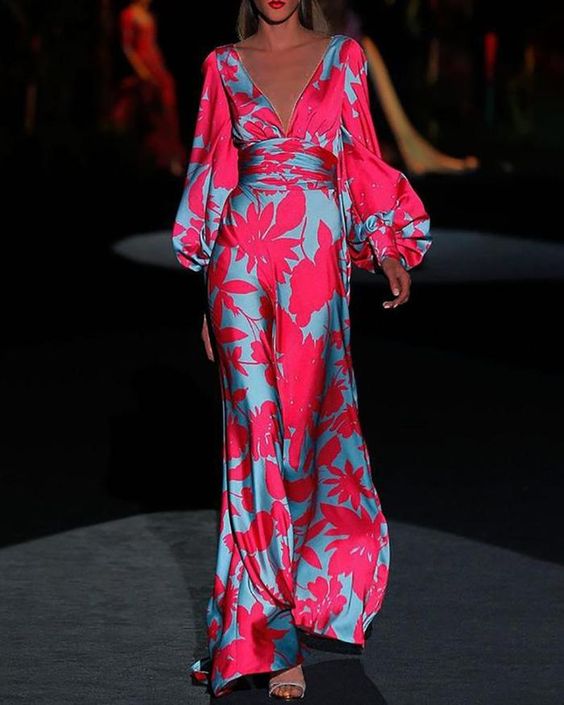 Women's V-Neck Maxi Dress with Flowing Silhouette for Summer and Formal Occasions