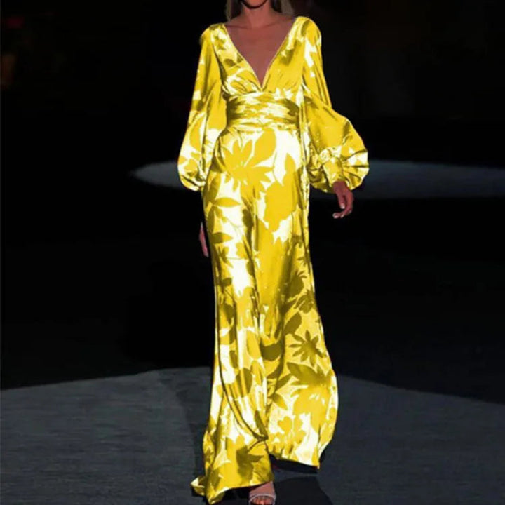 Women's V-Neck Maxi Dress with Flowing Silhouette for Summer and Formal Occasions