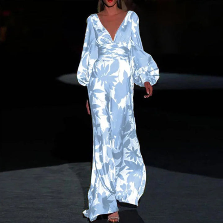 Women's V-Neck Maxi Dress with Flowing Silhouette for Summer and Formal Occasions