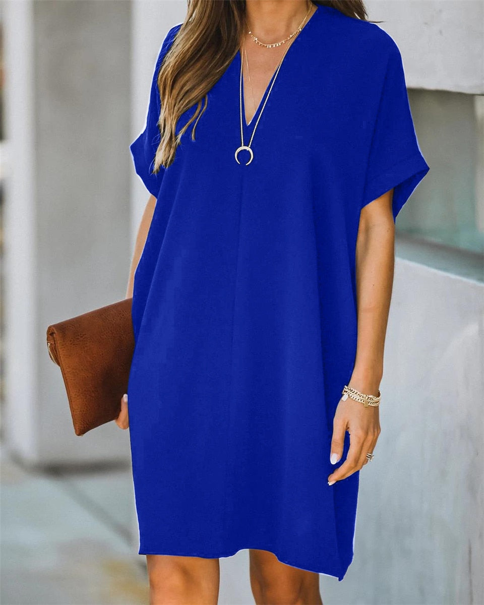 Women's V-Neck Summer Dress in Breathable Fabric for Everyday Casual Wear