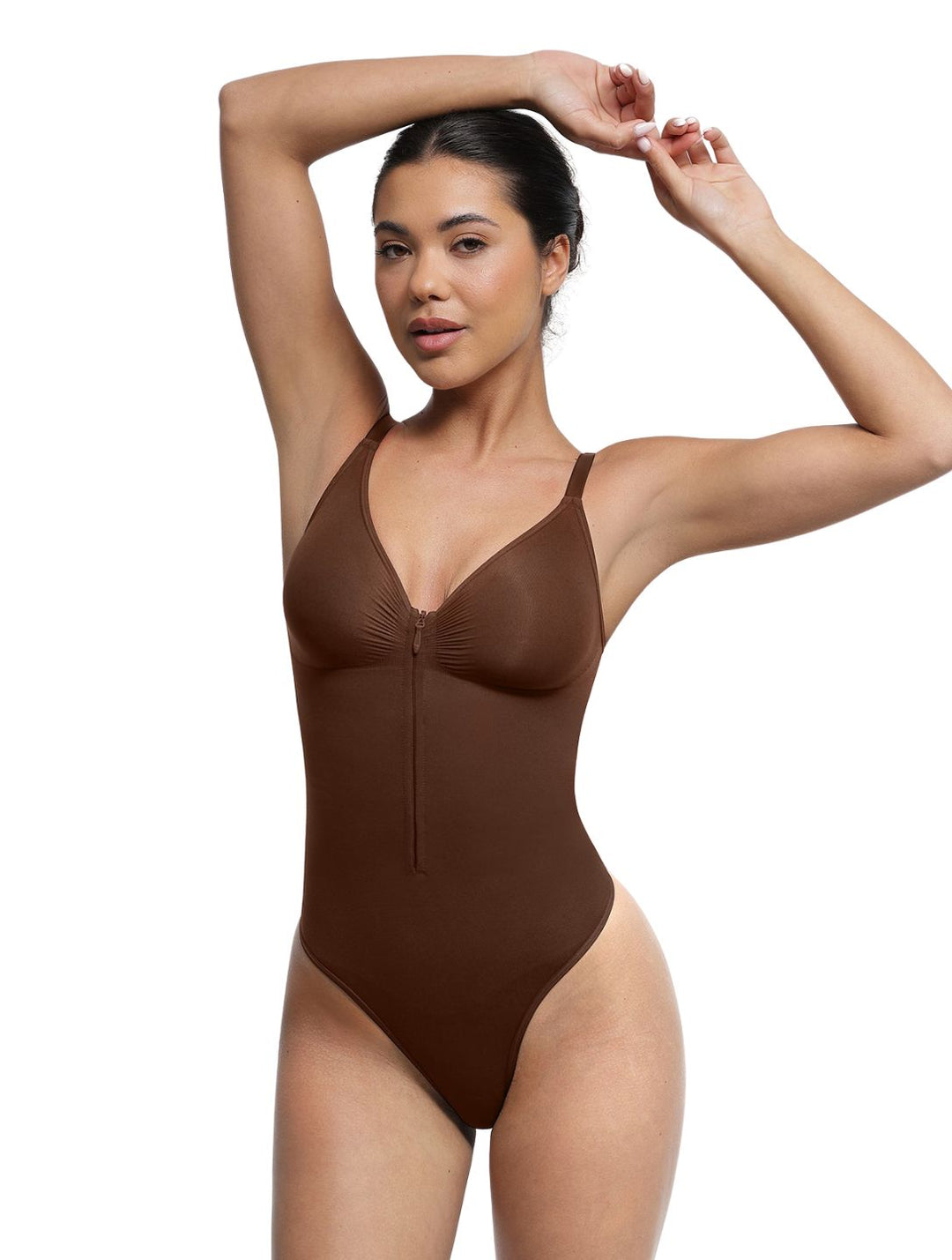 Women's Zip Bodysuit with Built-In Bra Support and Adjustable Straps