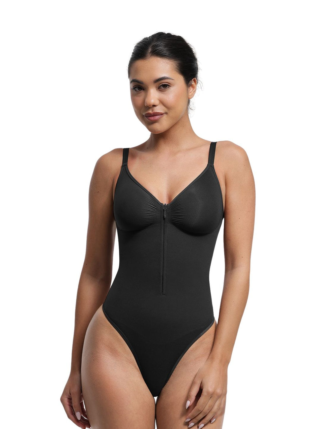 Women's Zip Bodysuit with Built-In Bra Support and Adjustable Straps