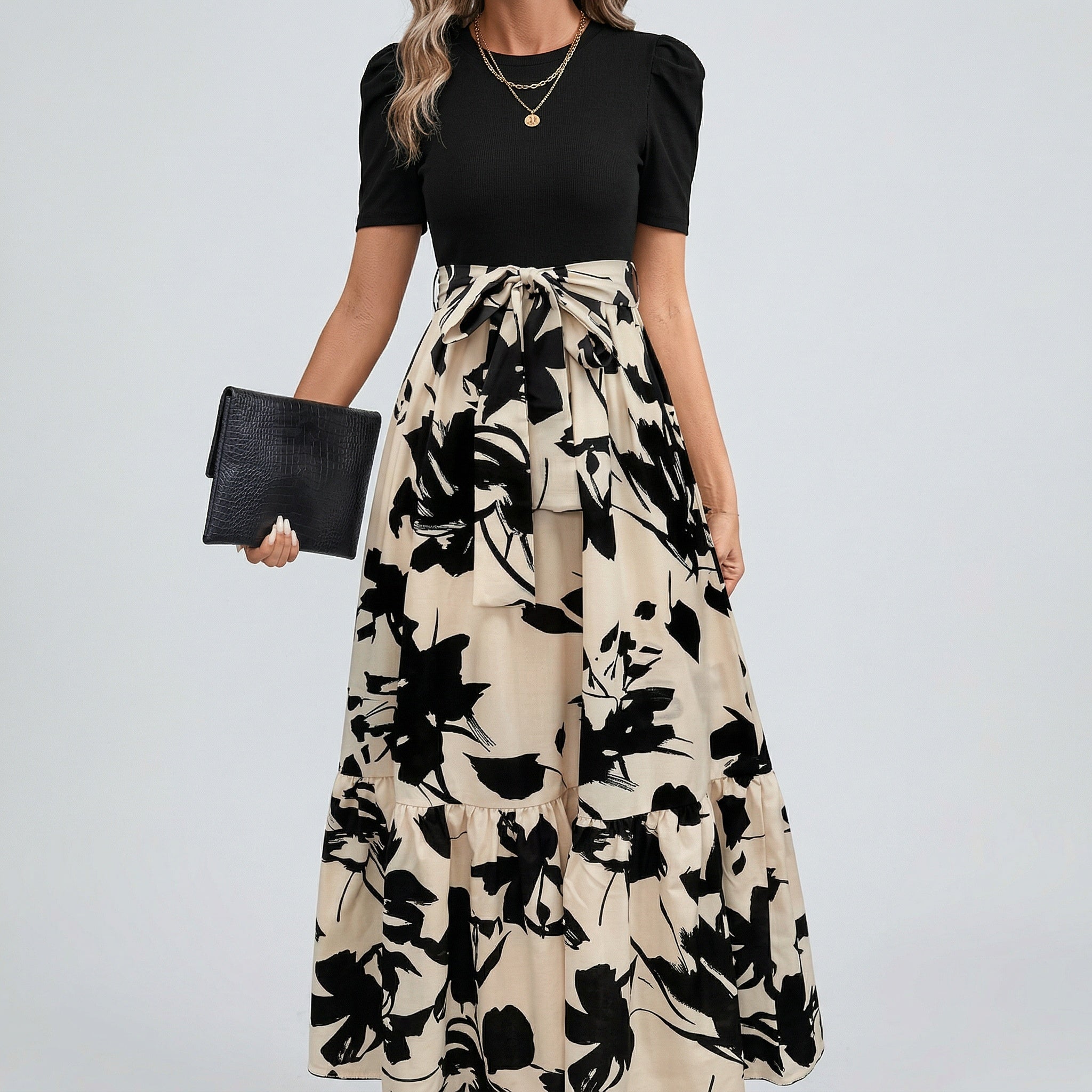 Acethetiq's | Women’s Floral Print Midi Dress – Effortless Elegance