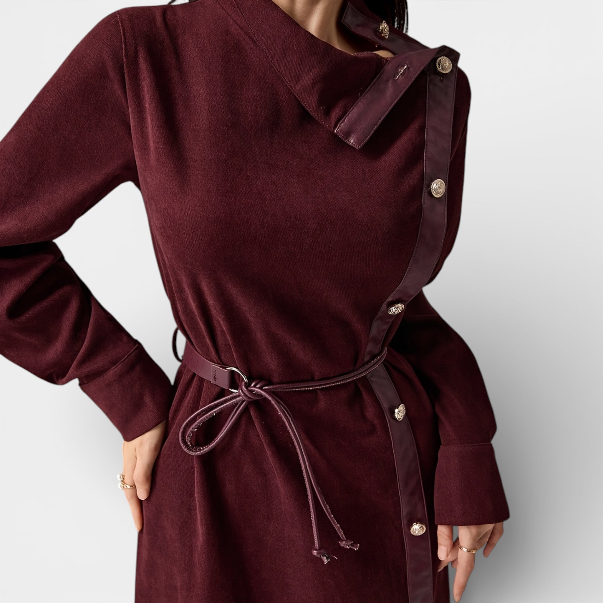 Acethetiq's | Women’s One-Shoulder Burgundy Long Formal Dress