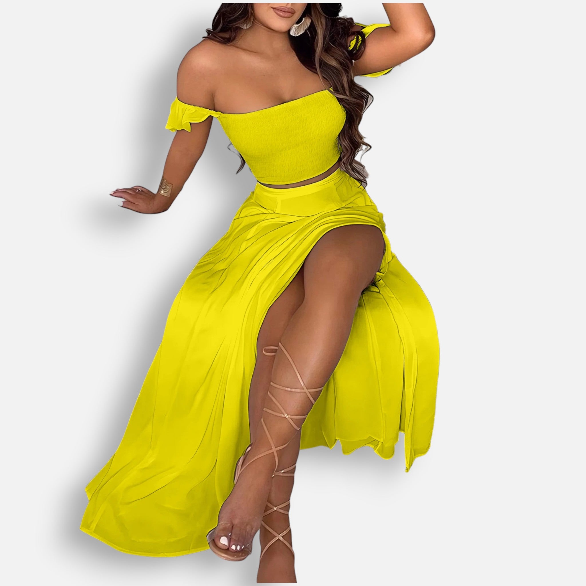 Acethetiq’s | Women’s Two-Piece Slit Skirt Set – Effortless Boho Grace