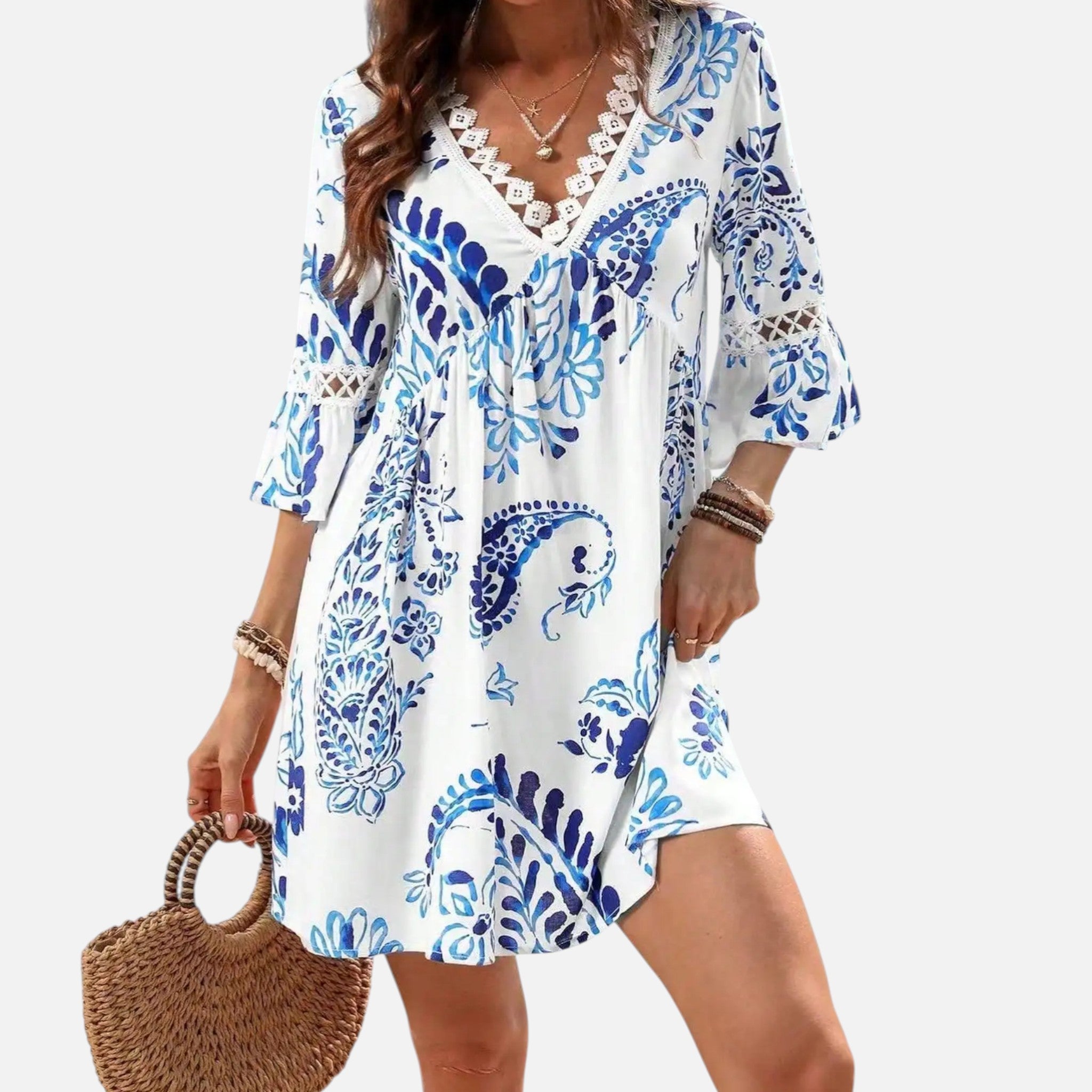 Acethetiq's | Women’s Floral Patchwork Midi Dress – Riviera Elegance