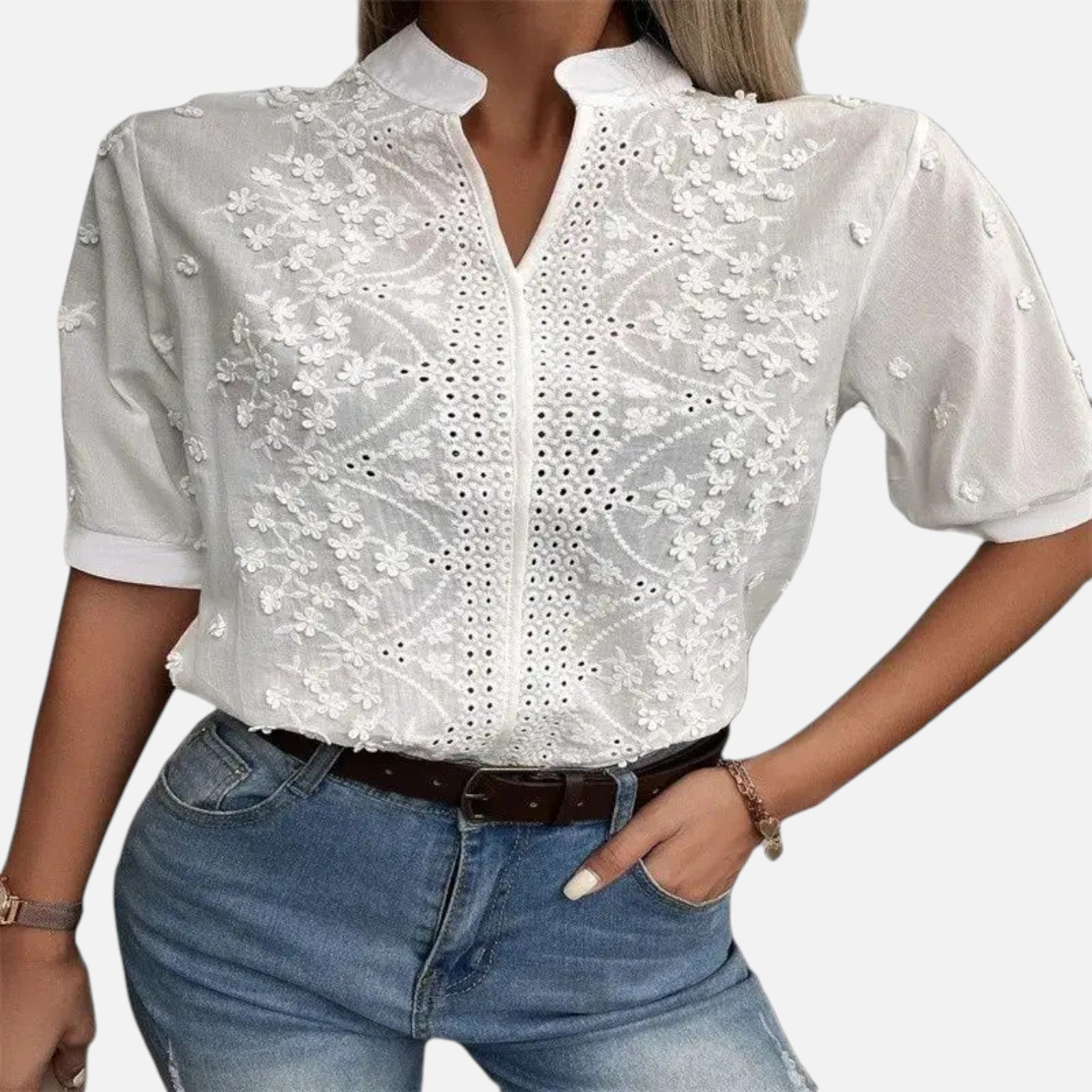 Acethetiq's | Women’s Elegant Embroidered Hollow-Out Top