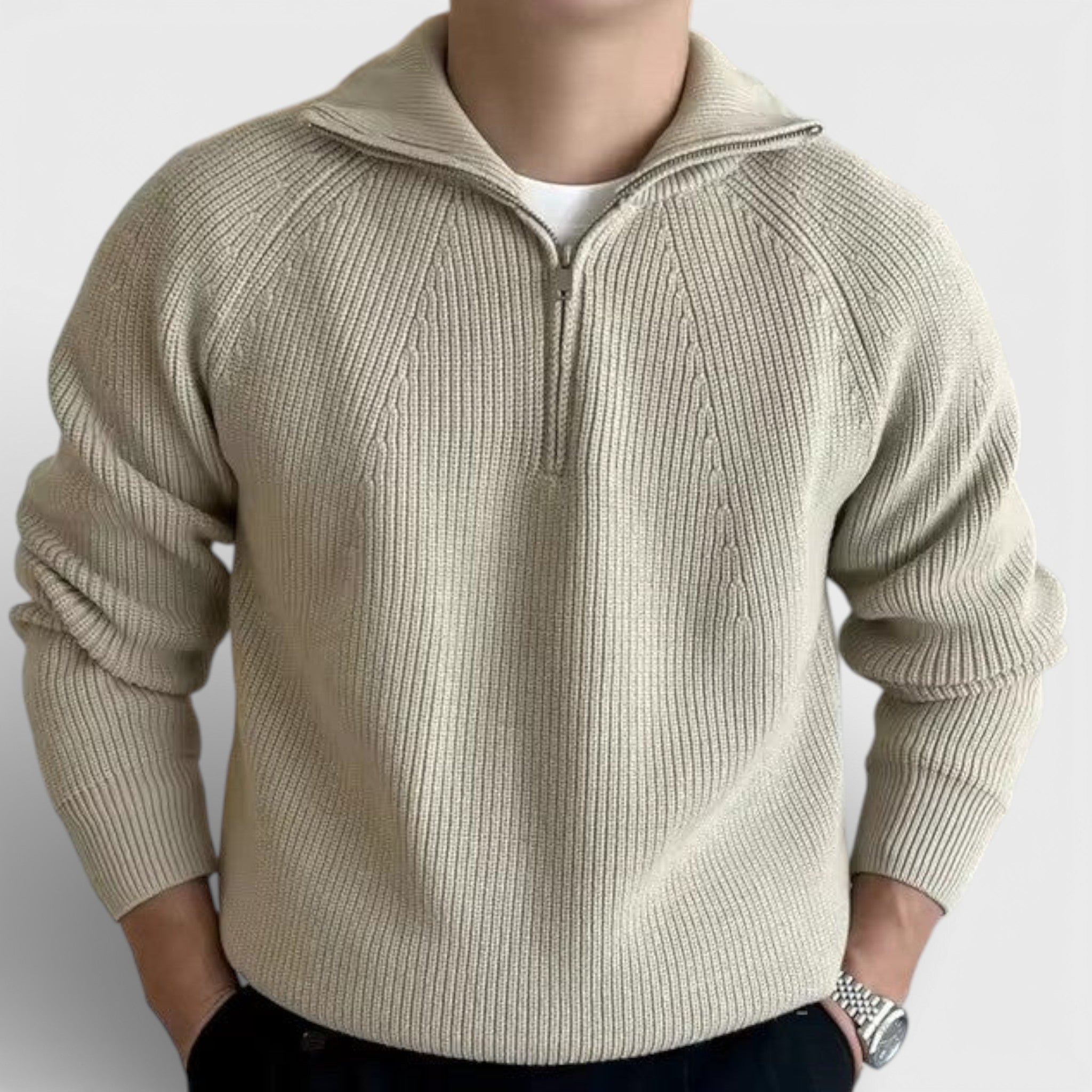 Acethetiq's | Men’s Timeless Structured Knit Quarter Zip Sweater