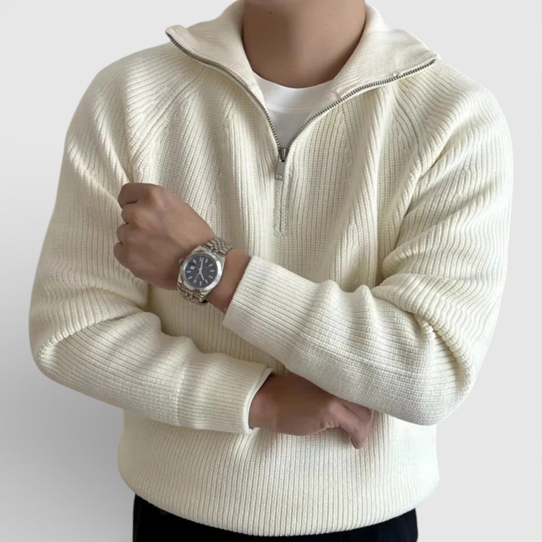 Acethetiq's | Men’s Timeless Structured Knit Quarter Zip Sweater