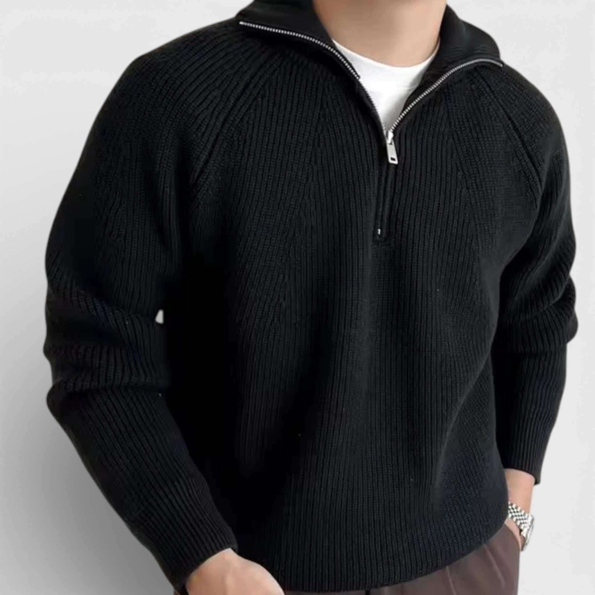 Acethetiq's | Men’s Timeless Structured Knit Quarter Zip Sweater