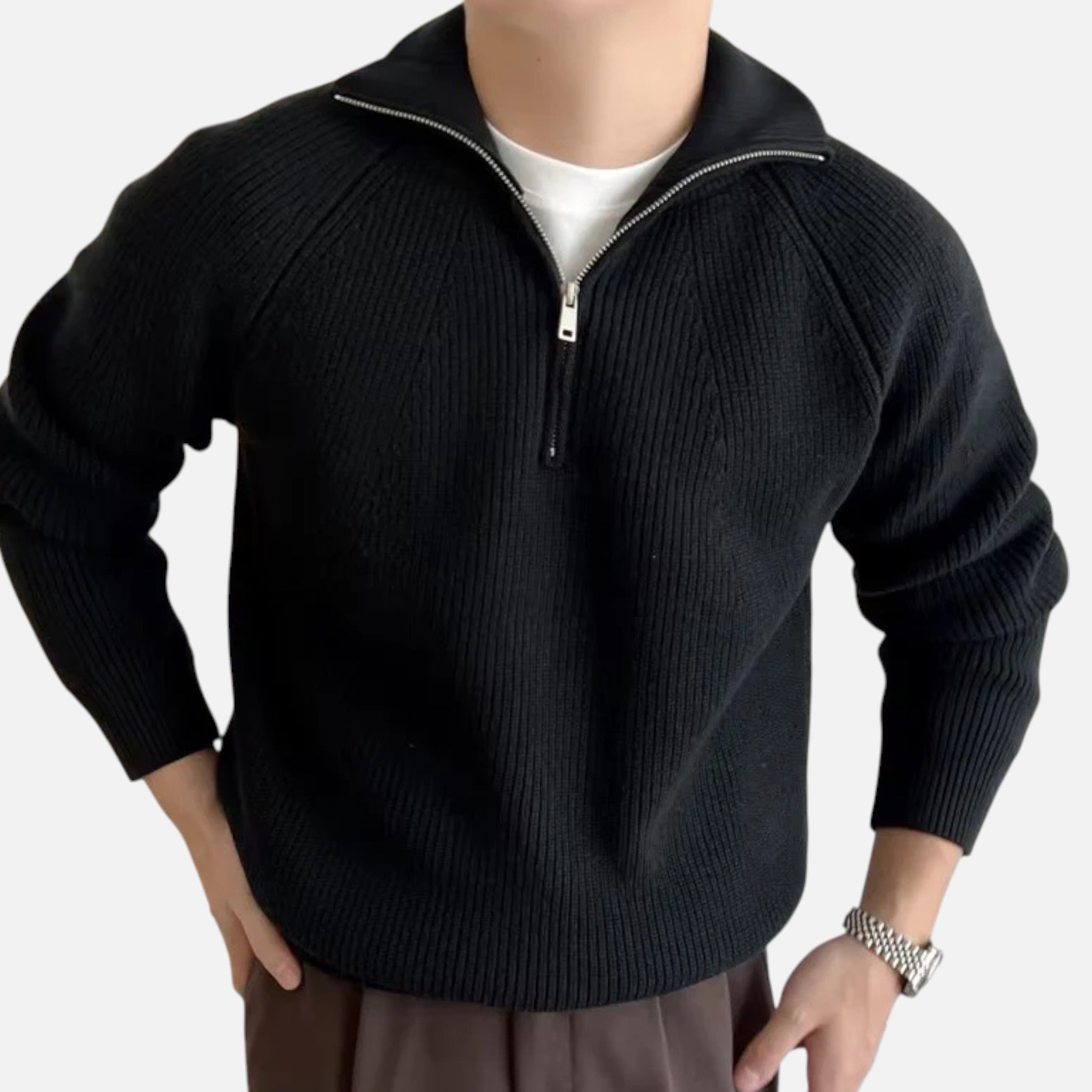 Acethetiq's | Men’s Timeless Structured Knit Quarter Zip Sweater